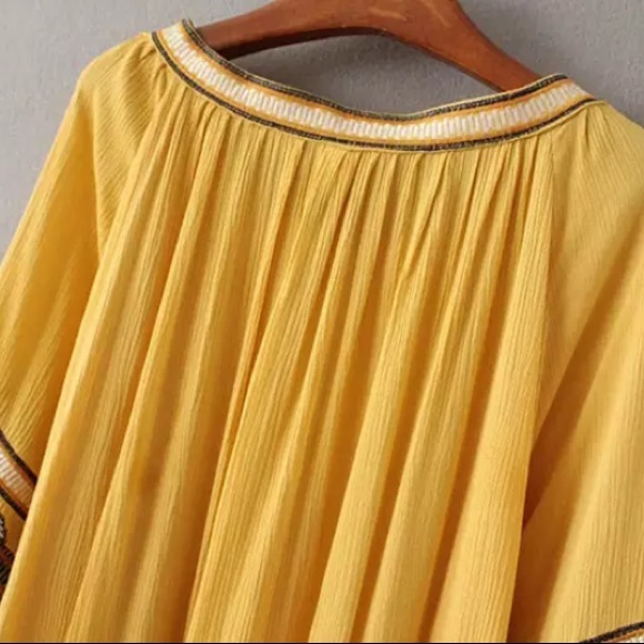 SOLD OUT Yellow Bohemian Embroidered Button Up Tunic Dress - Picture 6 of 6